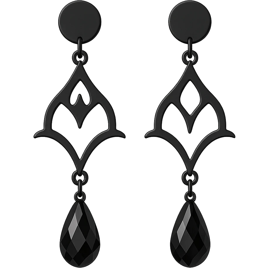 goth earrings, black crystal drop, minimalist gothic style, sleek, elegant emoji