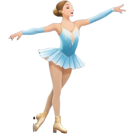 An icon featuring a grand arena Madison Square Garden, filled with spectators with graceful figure skater performing a flawless routine on an ice rink. Snowflakes and spotlights add to the elegance and beauty of the performance. Transparent background. emoji