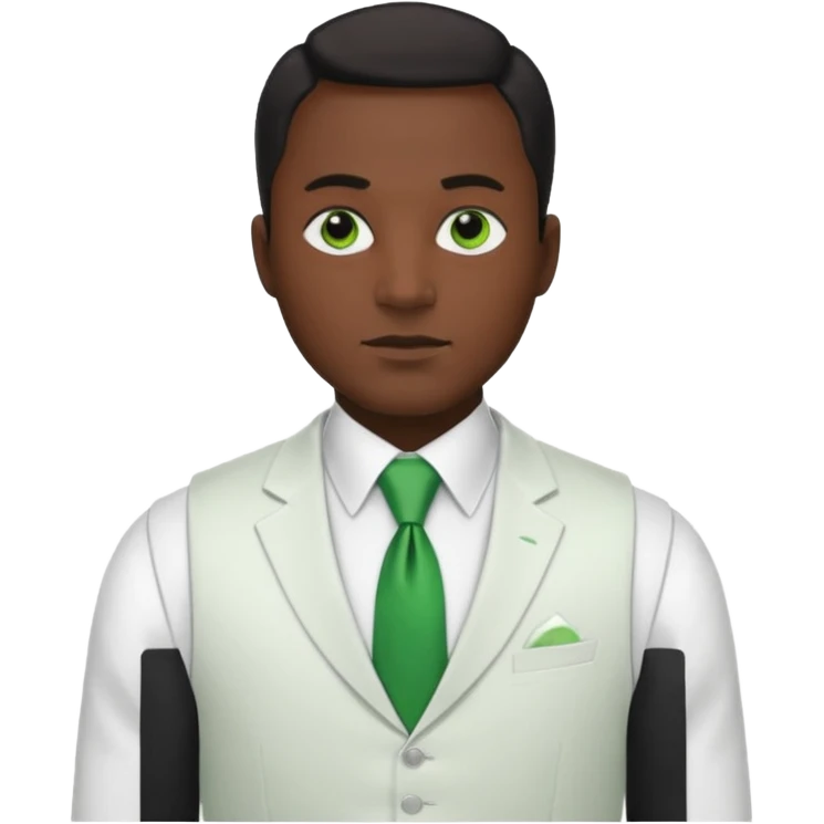businessman, black skin, black eyes, white suit vest, green tie emoji