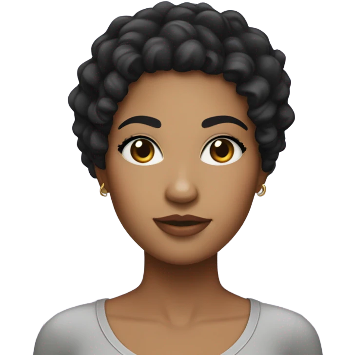 Curvy female with medium long black curly hair light skin and eyes are black with black aye eyebrows and two small moles on her chin  emoji