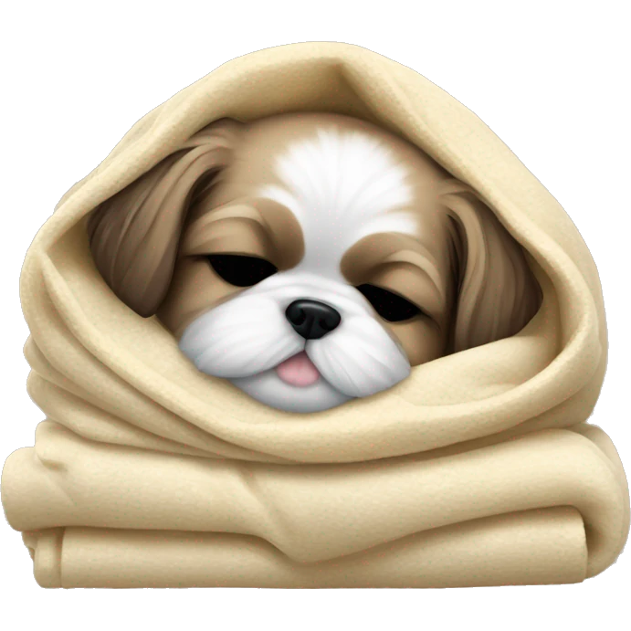 Realistic Shi - tzu puppy sleeping with a blanket emoji