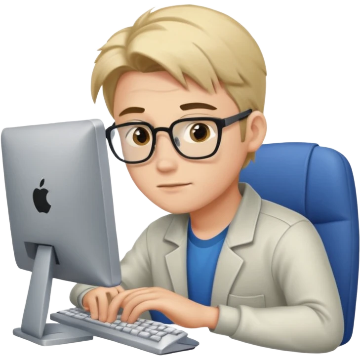 young male programmer working very hard on the computer, squinting emoji