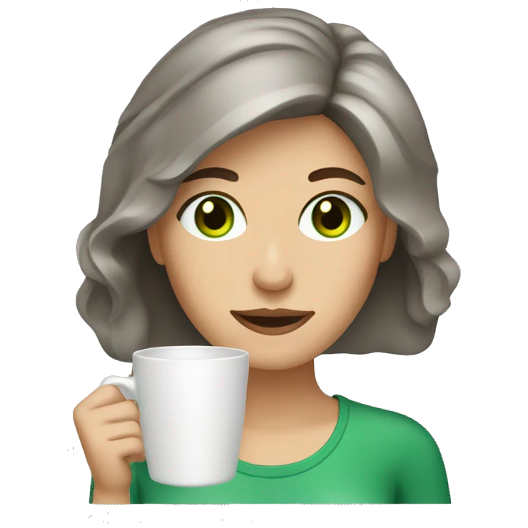 lady with greyish brown hair and green eyes drinking coffee emoji