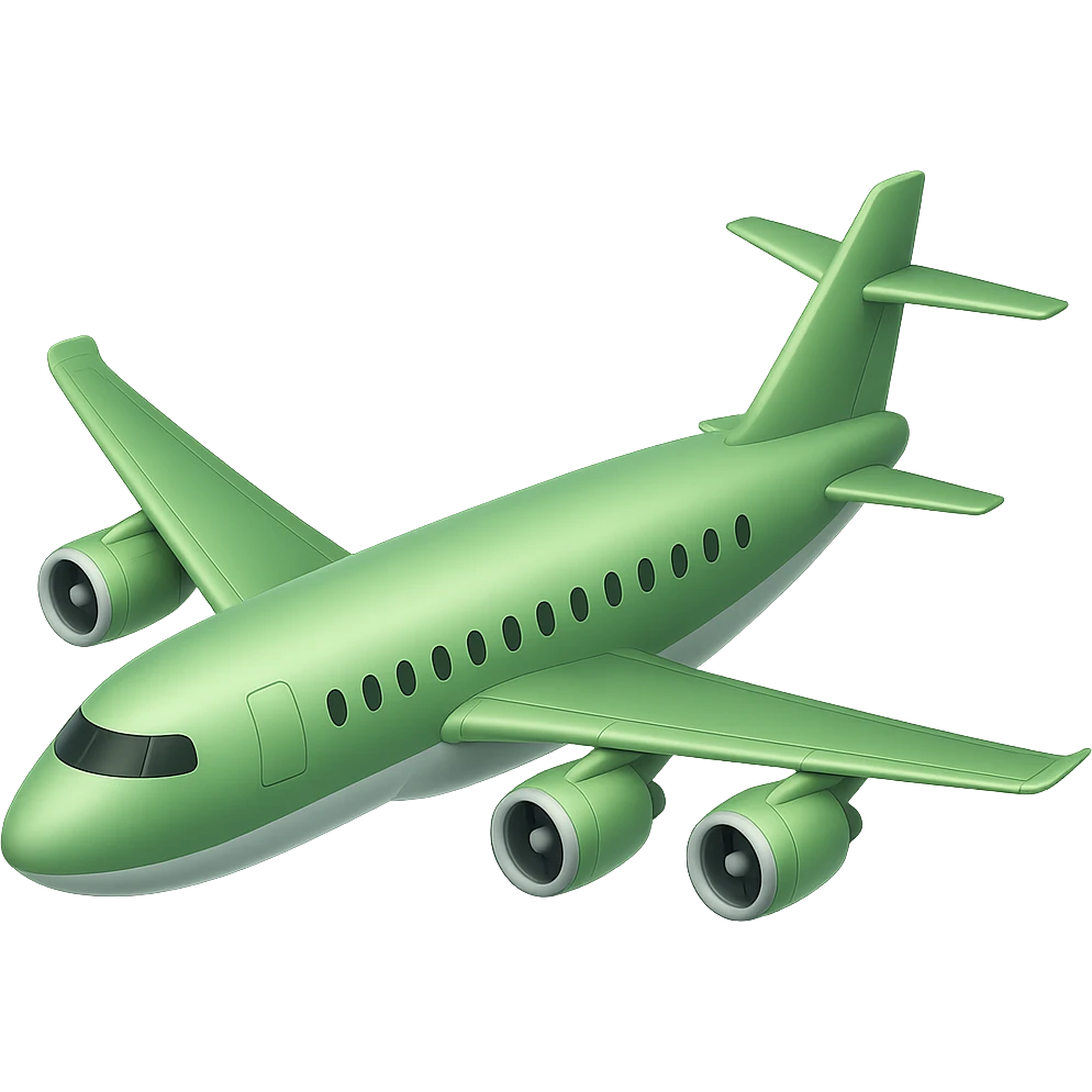 Remove any stars from the airplane. Add one turbine on each wing. Keep the airplane light green. No background. emoji