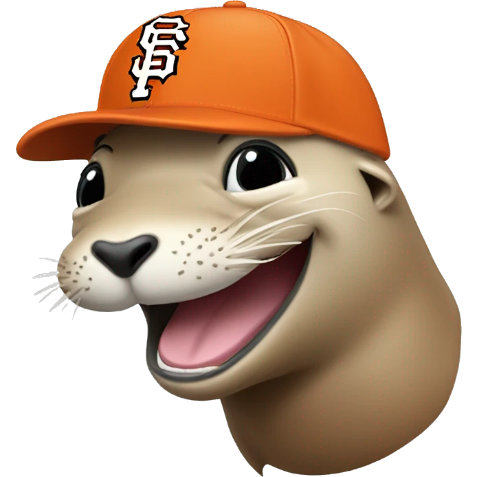 laughing sea lion with a san francisco giants baseball cap  emoji