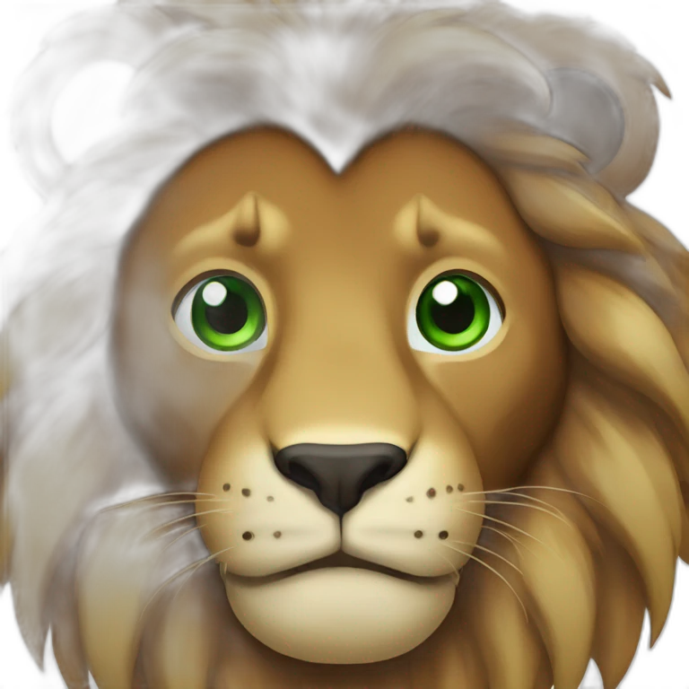 brown lion with a black  mane and green eyes emoji