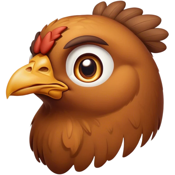 Cinematic Noble Brown Chicken Portrait Emoji, Poised and regal, with a compact, sturdy build and a warm, well-groomed brown plumage, deep-set soulful beady eyes, Simplified yet sharp and sophisticated features, highly detailed, glowing with a soft, dignified glow, high shine, intelligent and earthy, stylized with an air of rustic elegance, focused and attentive, soft glowing outline, capturing the essence of a watchful and confident fowl, so majestic it feels as though it could strut out of the screen with effortless authority! emoji