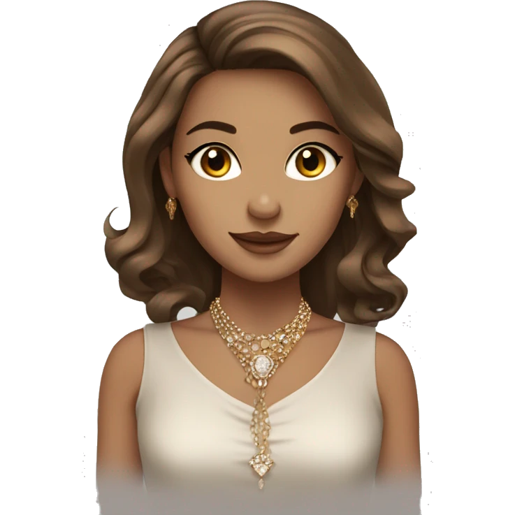 Stylish girl , brown hair with elegant jewellery and brown eyes  emoji