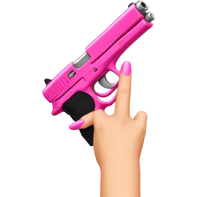 White girl hand with pink nails holding a pink gun emoji