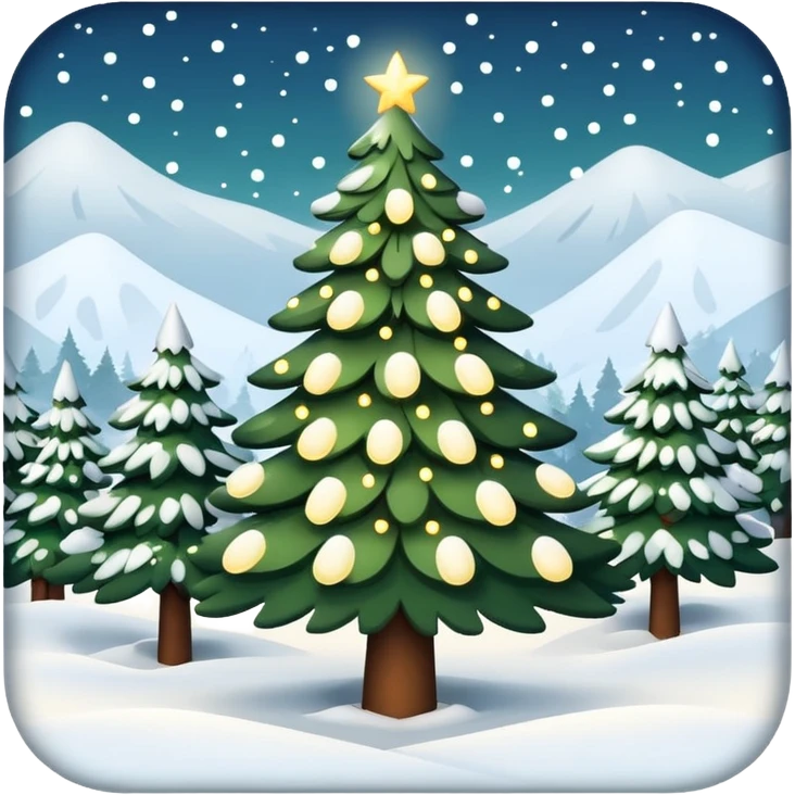 Christmas tree with white lights in nature and snow on top emoji