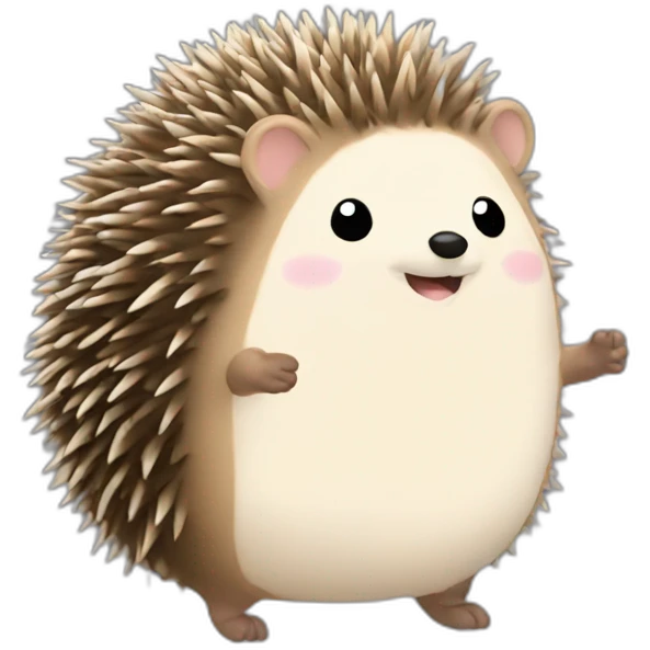 hedgehog staying on 3 feet waving emoji