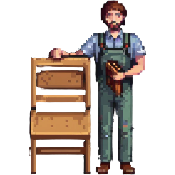experienced furniture maker holding a wooden chair emoji