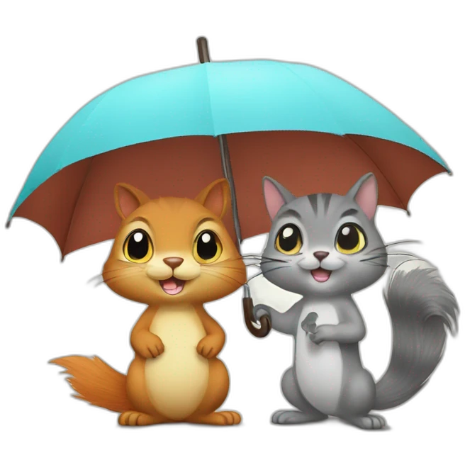 squirrel and cat under an umbrella an umbrella emoji