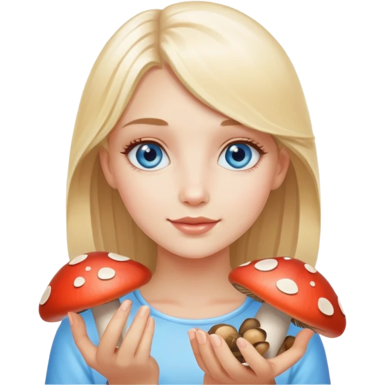 blonde blue eyed girl with mushrooms in her hand  emoji