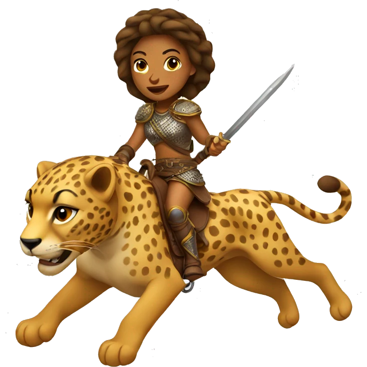 female warrior riding cheetah emoji