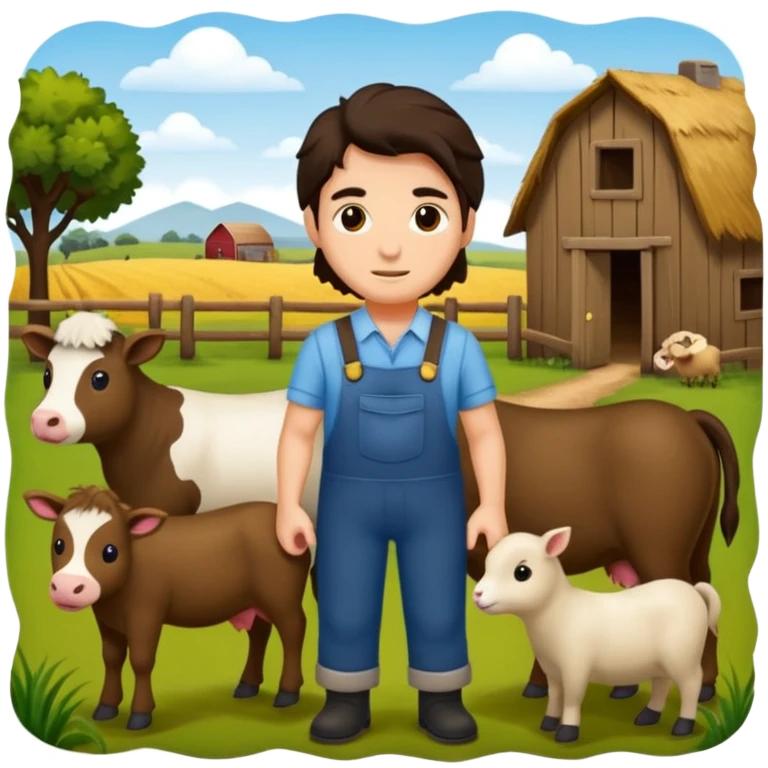 GRANJERO PIEL CLARA Y PELO OSCURO CON ANIMALES emoji