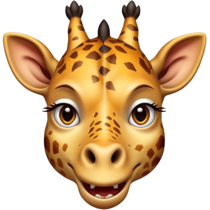 A scheming giraffe with narrow, gleaming eyes, a wide, toothy grin, and a menacing aura. Add a subtle shadow under the eyes for extra villainy. Perfect for 'troll' or 'evil laugh' emotes. emoji