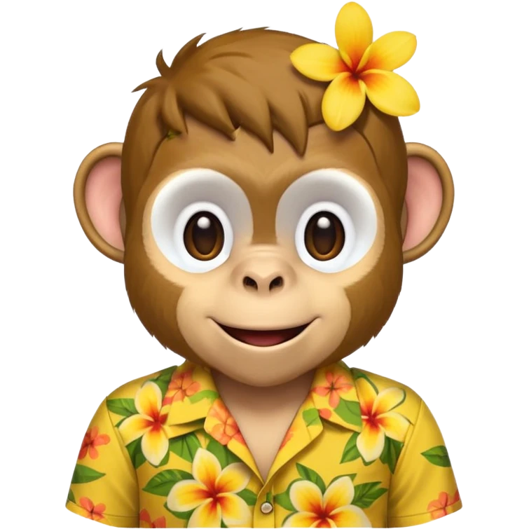 Monkey – cheeky grin, wearing yellow floral aloha shirt. emoji
