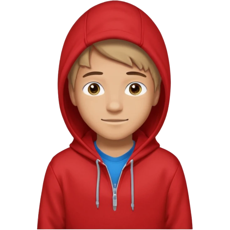 make me an emoji of an americain 19 yearold boy in a red hoodie that says "south" on it and give him with tan skin with his hands in his hands in his pocket wth a small smile with his hood on emoji