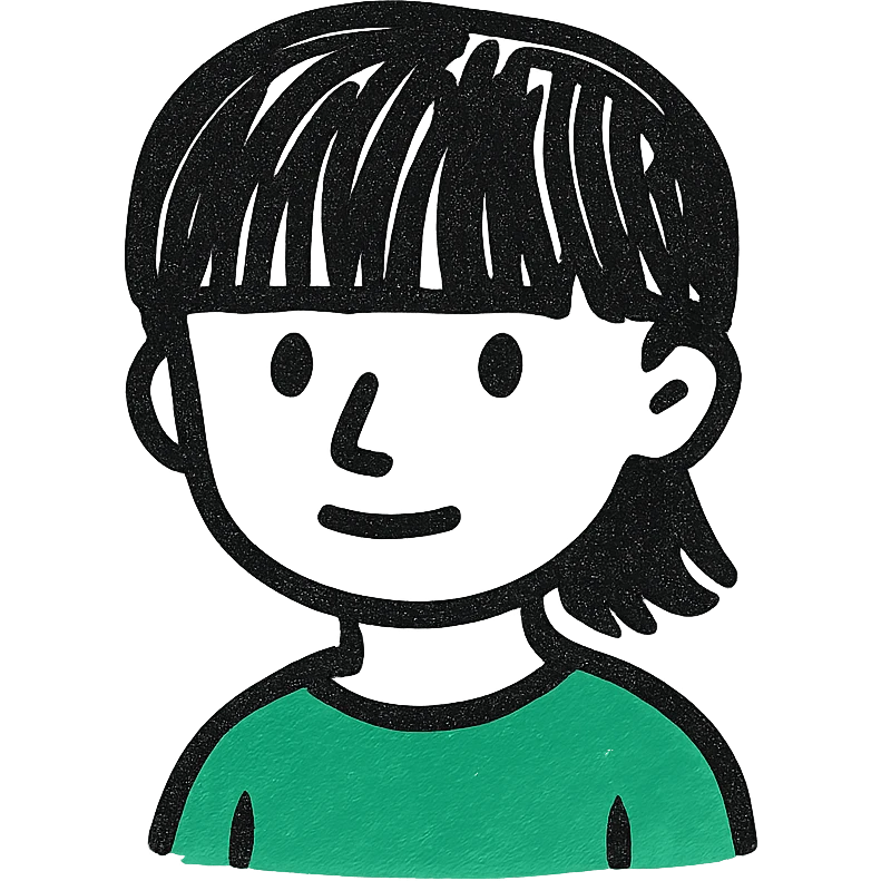 A boy with straight bangs covering his eyebrows, long hair at the back, black eyes, and brownish-black hair, wearing a green shirt the color of brilliant green antiseptic. emoji