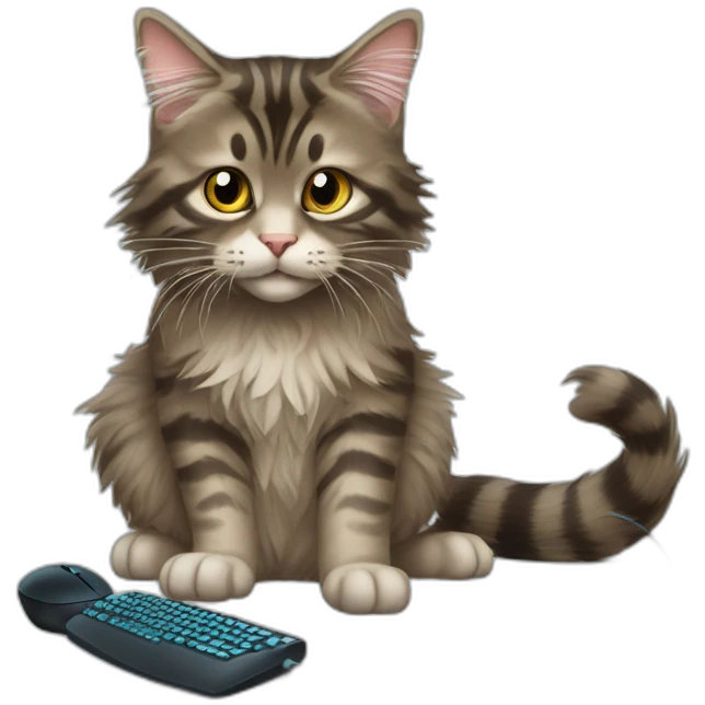 maincoon cat playing with a computer mouse emoji