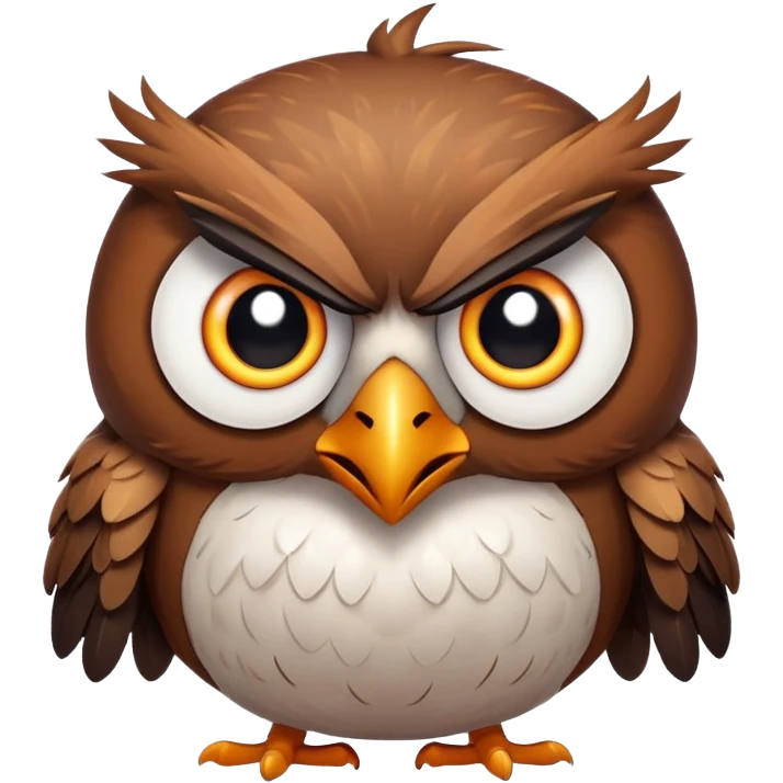Angry Birds style owl, round body, expressive angry eyes emoji