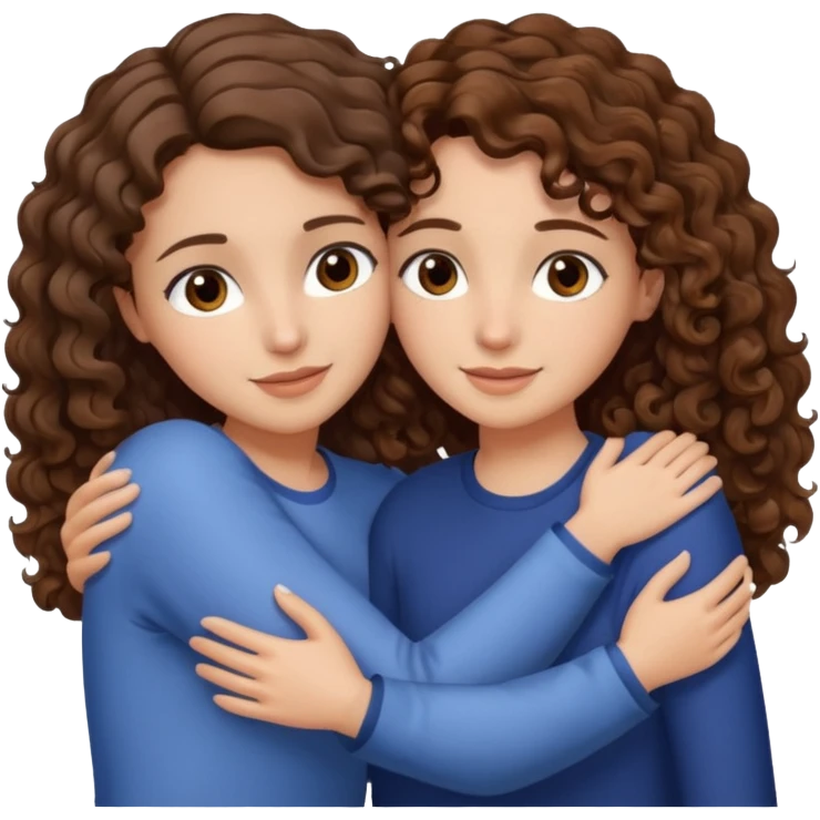 Una morena con pelo castaño y rizado y ojos marones y otra blanquita con pelo liso con las puntas onduladas y pelo castaño y ojos marrones Amigas lindas abrazándose  emoji