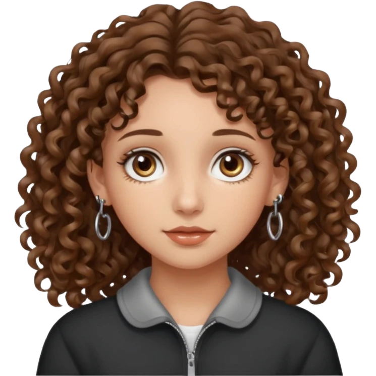 make a girl with mid length brown curly wavy hair with hazel eyes and silver tiny hoops emoji
