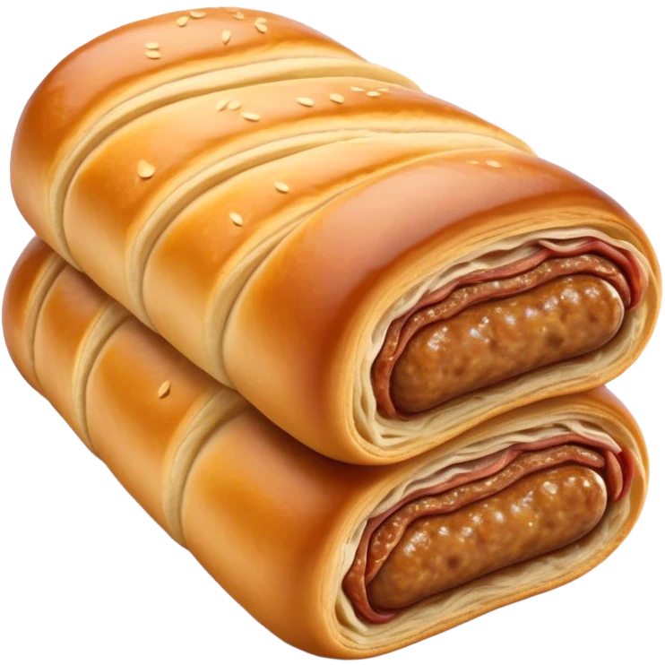 Cinematic Realistic Sausage Roll Dish Emoji, depicted with a crisp, golden pastry wrapped around flavorful sausage, rendered with detailed textures and appetizing lighting. emoji