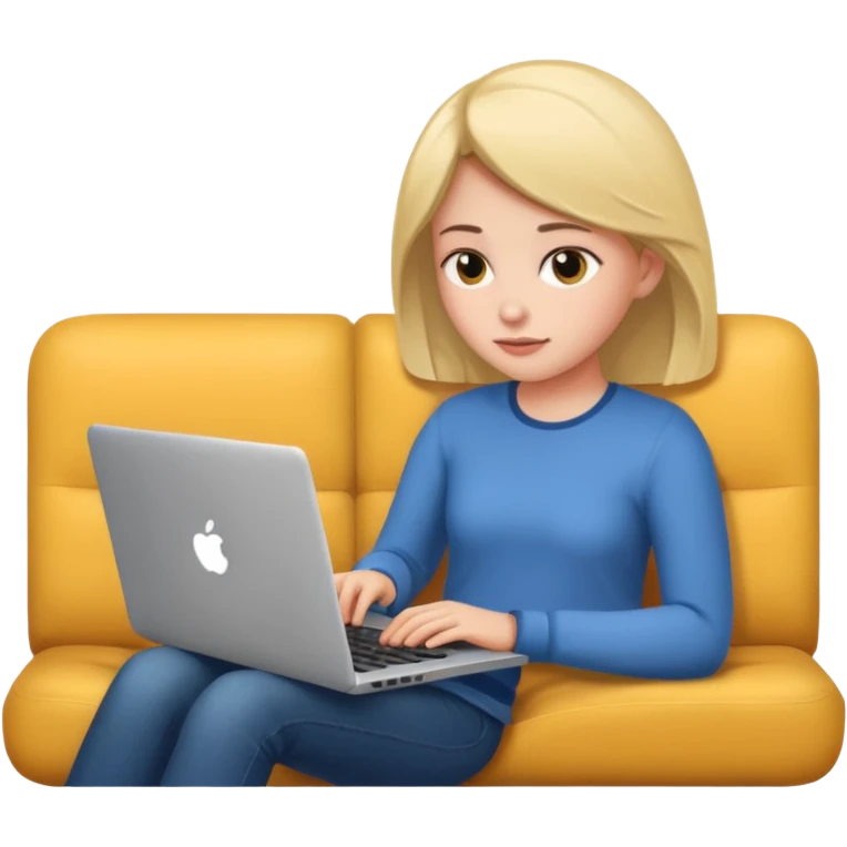 A girl is lying on the couch with a laptop, working emoji