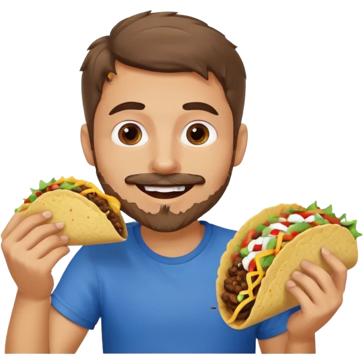 White man with brown hair, blue eyes and a gray goatee eating a taco emoji