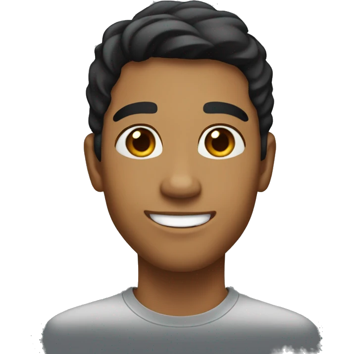A young man with caramel skin, slightly longer black hair, a smiling face without a beard.  emoji