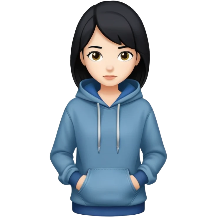 girl with black hair, wearing a hoodie and jeans, boyish look emoji