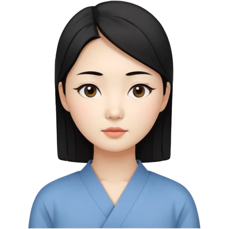 Korean woman, East Asian features,
female human avatar,
front face icon style,
large head, minimal neck,
neutral expression, calm mood,
simple black hair,
flat illustration style,
clean background emoji