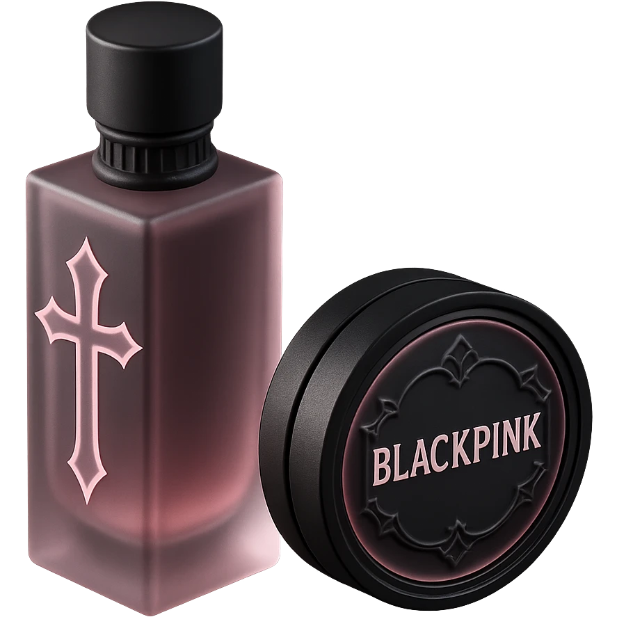 BLACKPINK-inspired gothic perfume compact, no hearts, elegant and modern, black and pink color scheme emoji