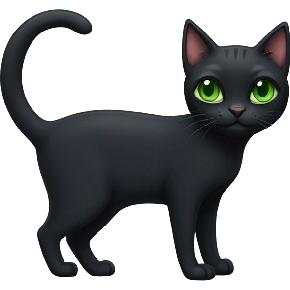 A skinny and short-haired magical black cat with green eyes emoji
