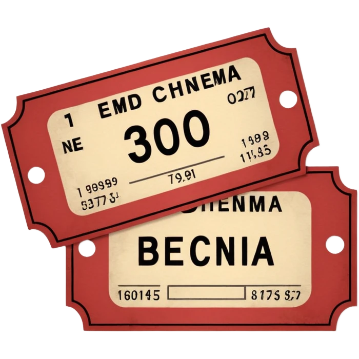 Minimalist emoji-style sticker of an old torn cinema ticket, with faded text “1 билет”, blood-stained edges and burn holes, grayscale paper

 emoji