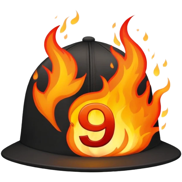 black cap on fire with number “9” on it emoji