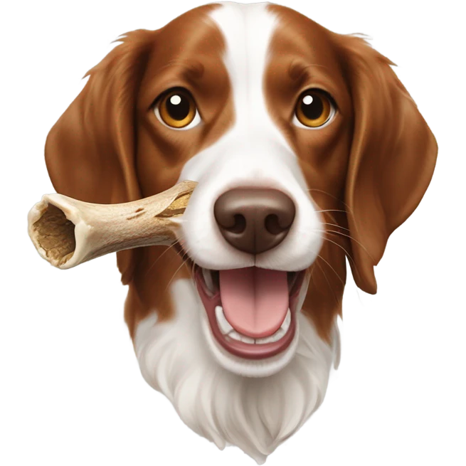 A Brittany spaniel dog eating a deer horn emoji
