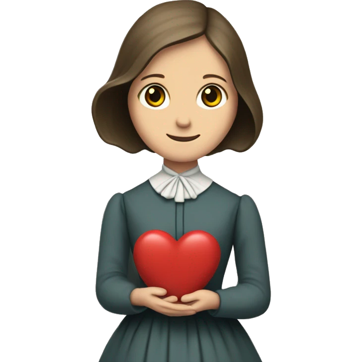 Charlotte Bronte holds a heart in her hand emoji