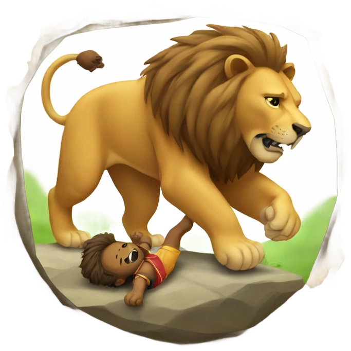 Lion tackles a bear emoji
