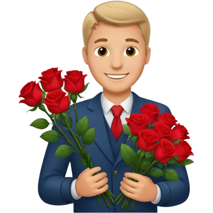 Un homme blanc brun qui donne un bouquet de roses emoji