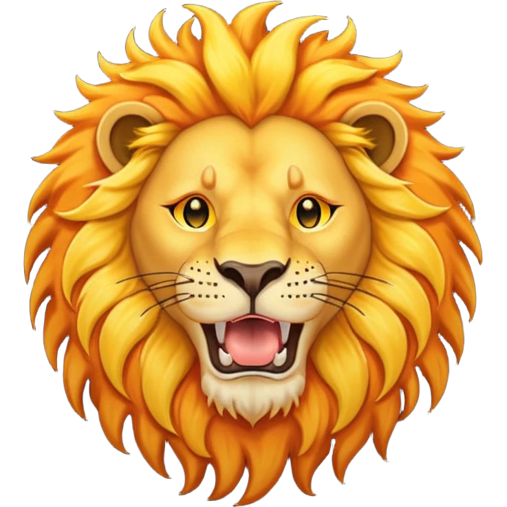un lion avec la bouche ouverte. Au-dessus du lion, il y a un soleil. En plus, il y a des éclairs d’électricité qui se mêlent à la crinière du lion, comme s’il était chargé d’énergie. Le lion est vue de face emoji