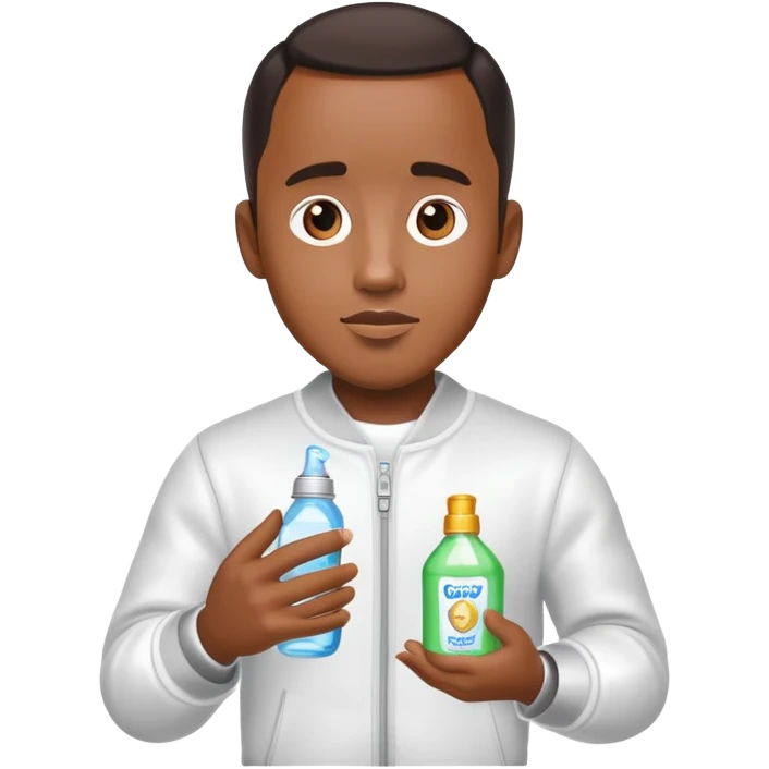 Diddy wearing a party outfit holding baby oil emoji