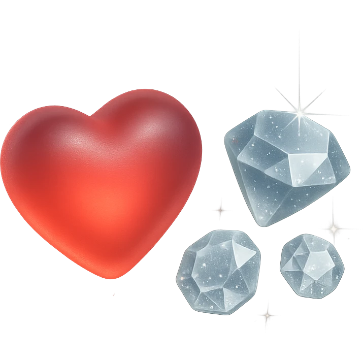 tiny red heart, pastel red enamel, sparkling gems, soft glowing effect, extra glitter accents emoji
