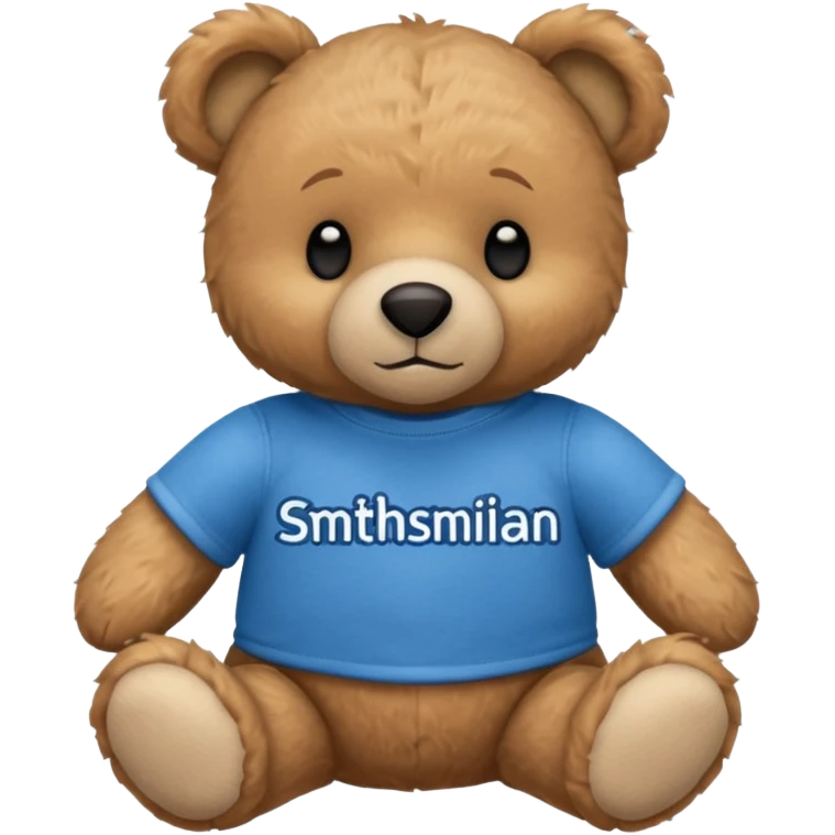 teddy bear wearing a blue tshirt that says smithsonian emoji
