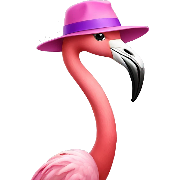 flamingo wearing a purple hat emoji