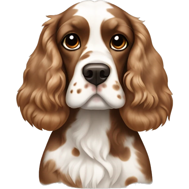 Short hair Brown and white spotted cocker spaniel on body and nose emoji