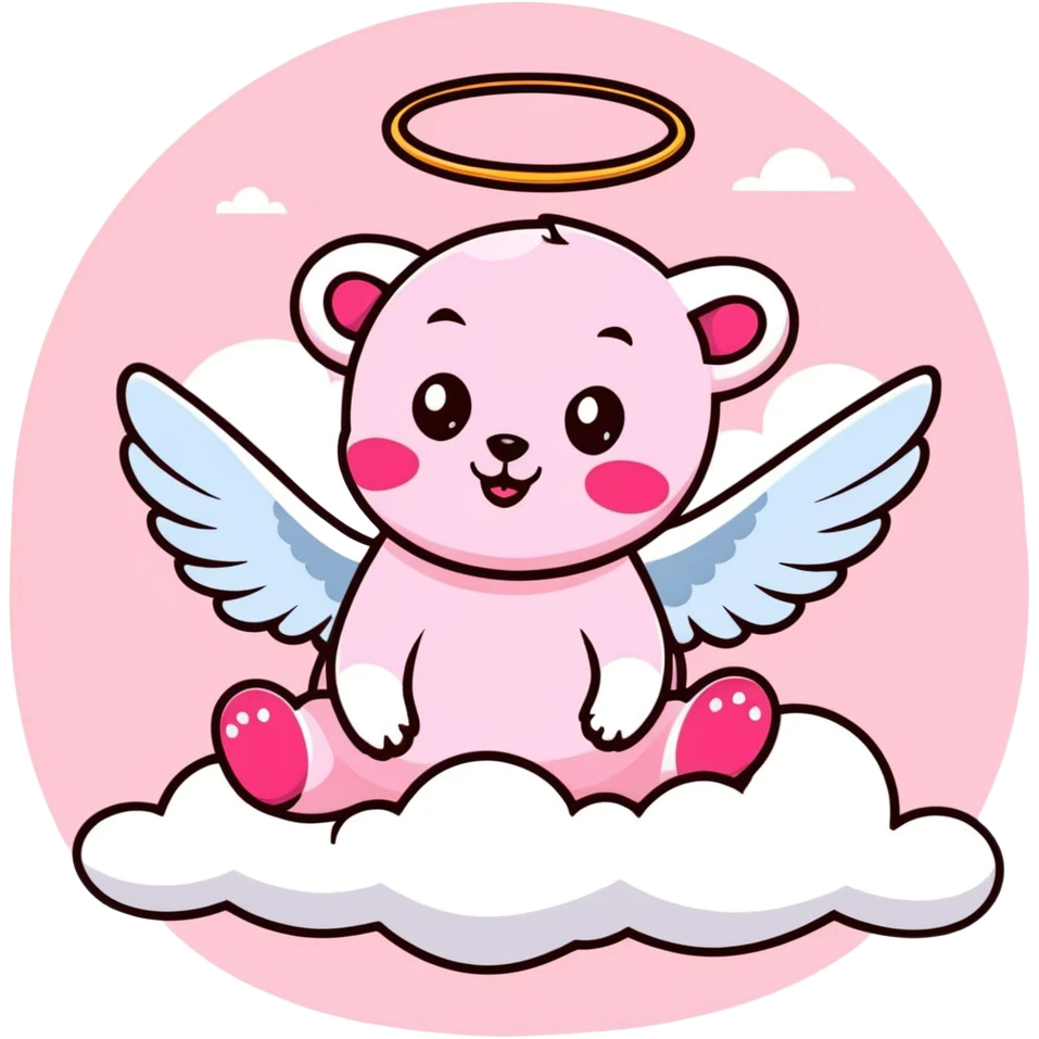pink possum with angel wings and a devilish grin, lounging on a cloud, vibrant Lisa Frank colors, sparkly celestial background emoji