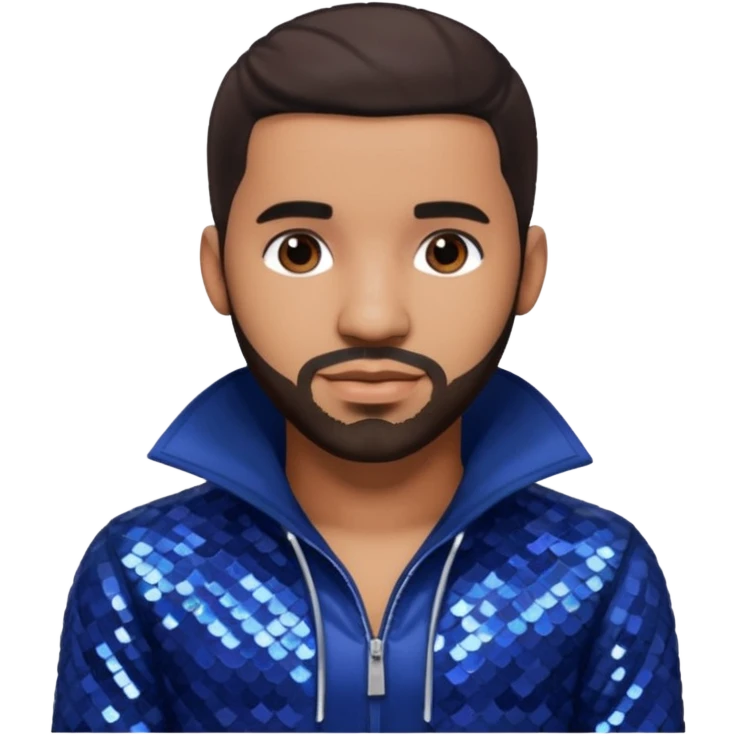 Drake with dark brown hair, indigo sequin outfit emoji